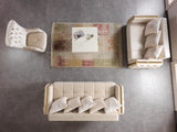 Florence Ivory sofa, ivory velvet with gold trim and quilted side, close-up side view
