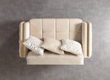 Florence Ivory sofa and loveseat, top-down set view with pillows, ivory velvet and gold accents