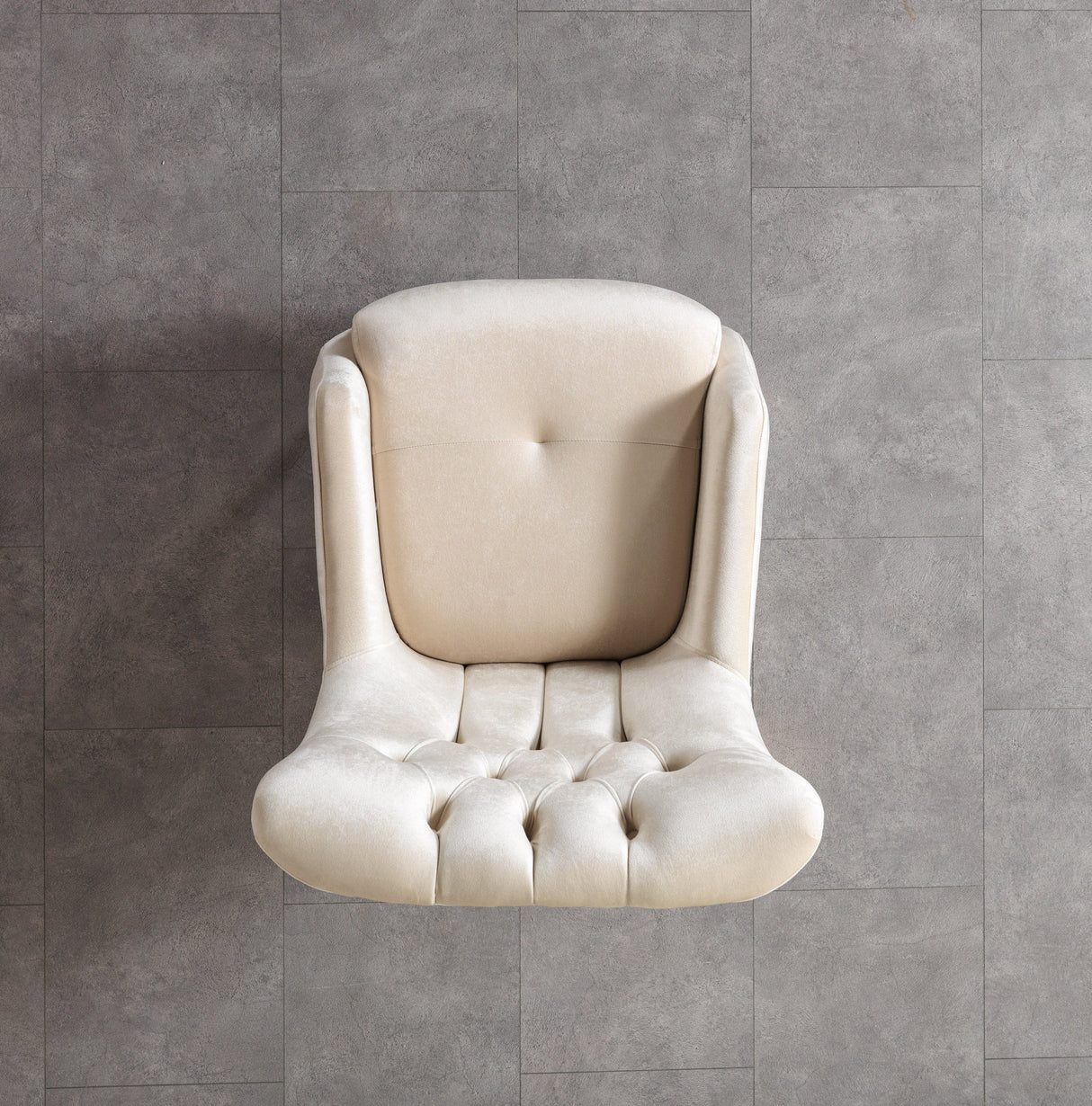 Florence Ivory accent chair, back view with tailored upholstery and gold legs