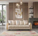 Florence Ivory convertible sofa, velvet upholstery and gold trim, front view