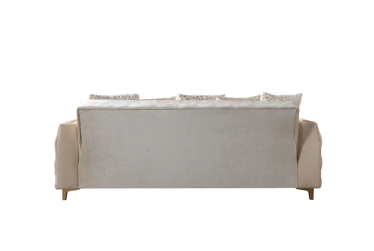 Florence Ivory convertible sofa, top view with pillows, flat seat arrangement