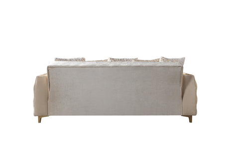Florence Ivory convertible sofa, top view with pillows, flat seat arrangement