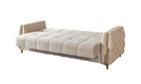 Florence Ivory convertible sofa, hidden storage open, front view