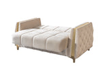 Florence Ivory sofa, lifted seat showing storage compartment, ivory velvet and gold trim