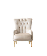 Florence Ivory accent chair, tufted ivory velvet and gold legs, angled front view