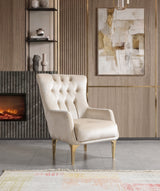 Florence Ivory accent chair, ivory velvet and gold legs, front three-quarter view