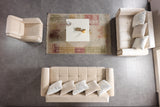 Sandra Ivory Sofa, back view, velvet upholstery and slim gold legs