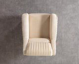 Sandra Ivory accent chair, top view, channel-tufted seat and back