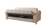Sandra Ivory Sofa, top-down lounge view with tufted seat and pillows
