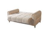 Sandra Ivory Sofa, open sleeper mechanism and storage base, rear view