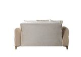 Sandra Ivory Loveseat, rear view with rounded arms and velvet back, studio cutout
