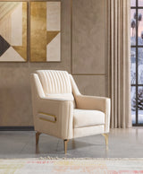 Sandra Ivory accent chair, ivory velvet, gold-tone legs, three-quarter front view