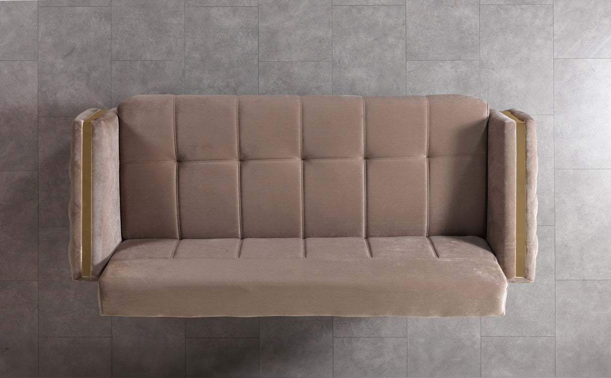 Florence Coffee Velvet Convertible Sofa, top view with cushions removed