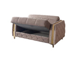 Florence Coffee sofa, open storage compartment and tufted base, white background