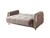 Florence Coffee loveseat, open storage compartment view, coffee velvet finish
