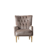 Florence Coffee accent chair, front view, tufted back and gold legs