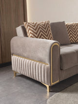 Sandra Coffee sofa, rear view, full back upholstery on white background
