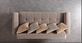 Sandra Coffee sofa, top view with five pillows and tufted velvet seating