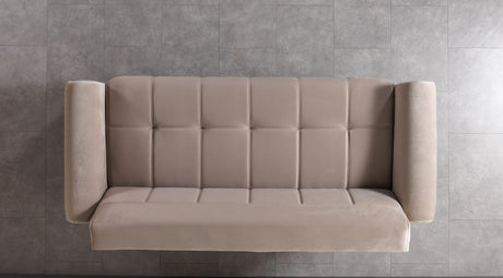 Sandra Coffee sofa, top view without pillows, tufted velvet seating