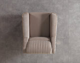 Sandra Coffee accent chair, top-down view with channel-tufted back and seat cushion