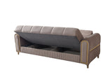 Sandra Coffee sofa, sectional-style room setting, coffee velvet with gold accents