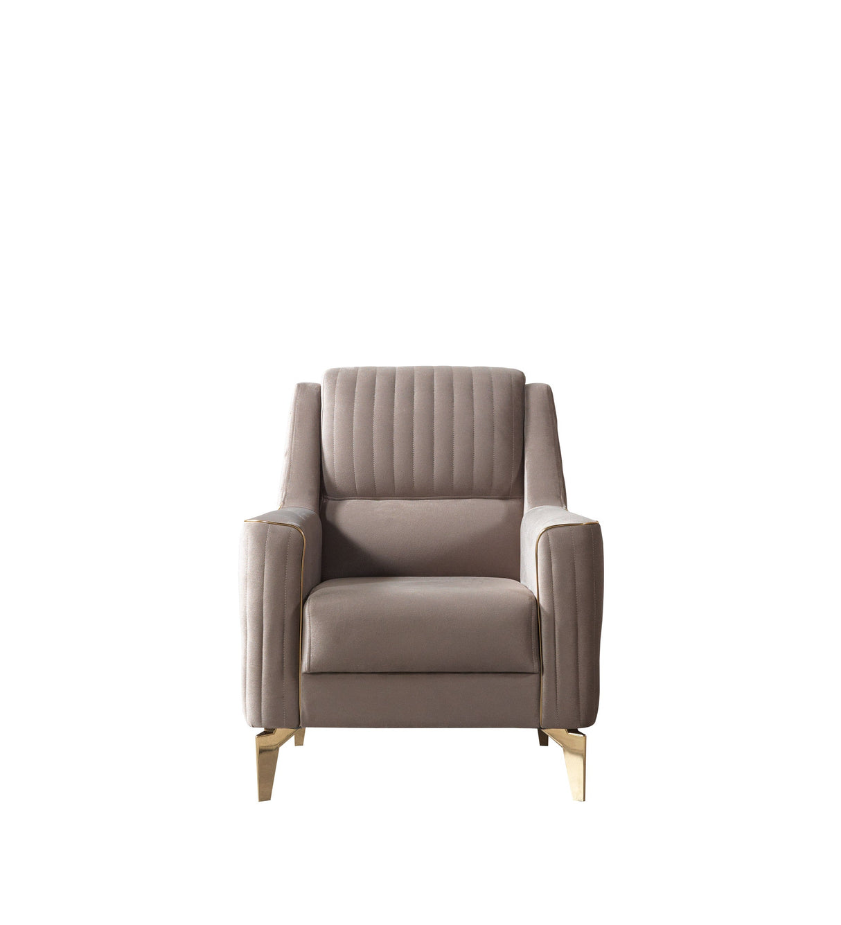 Sandra Coffee accent chair in a living room set, velvet and gold finish