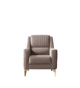 Sandra Coffee accent chair in a living room set, velvet and gold finish