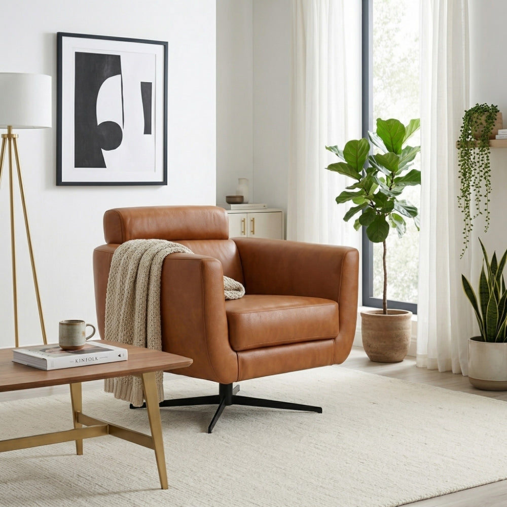 Narbonne Tan Leather Swivel Chair