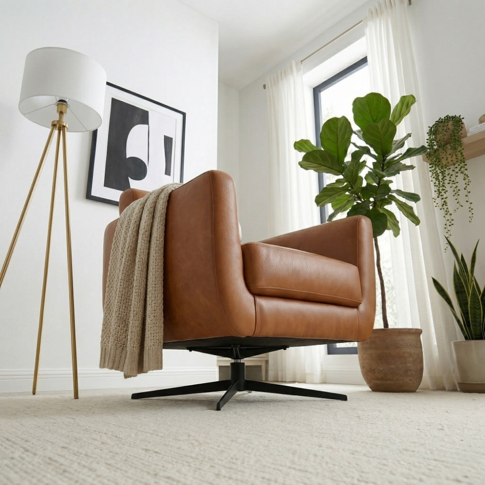 Narbonne Tan Leather Swivel Chair