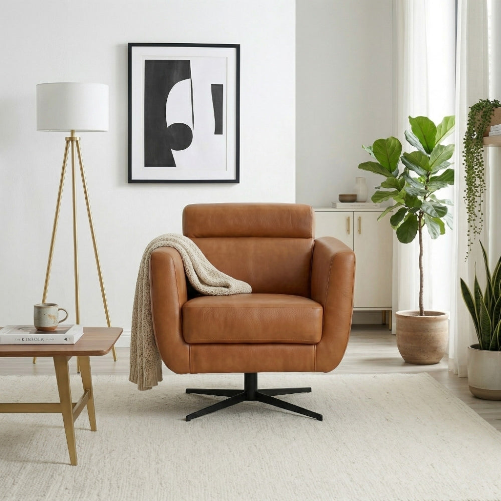Narbonne Tan Leather Swivel Chair