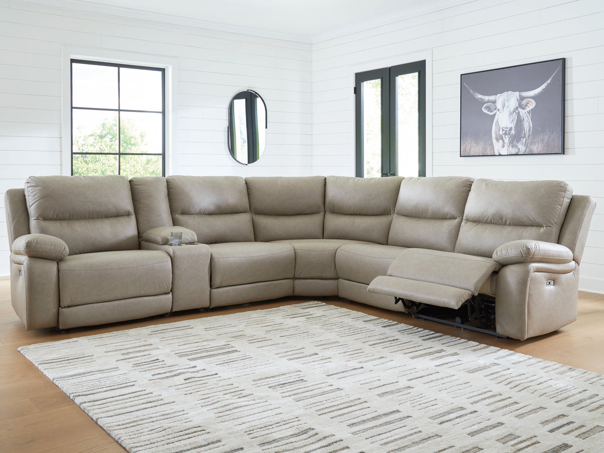 Narwhal Place Pebble 6-Piece Reclining Sectional with Storage Console from Ashley Furniture - Luna Furniture