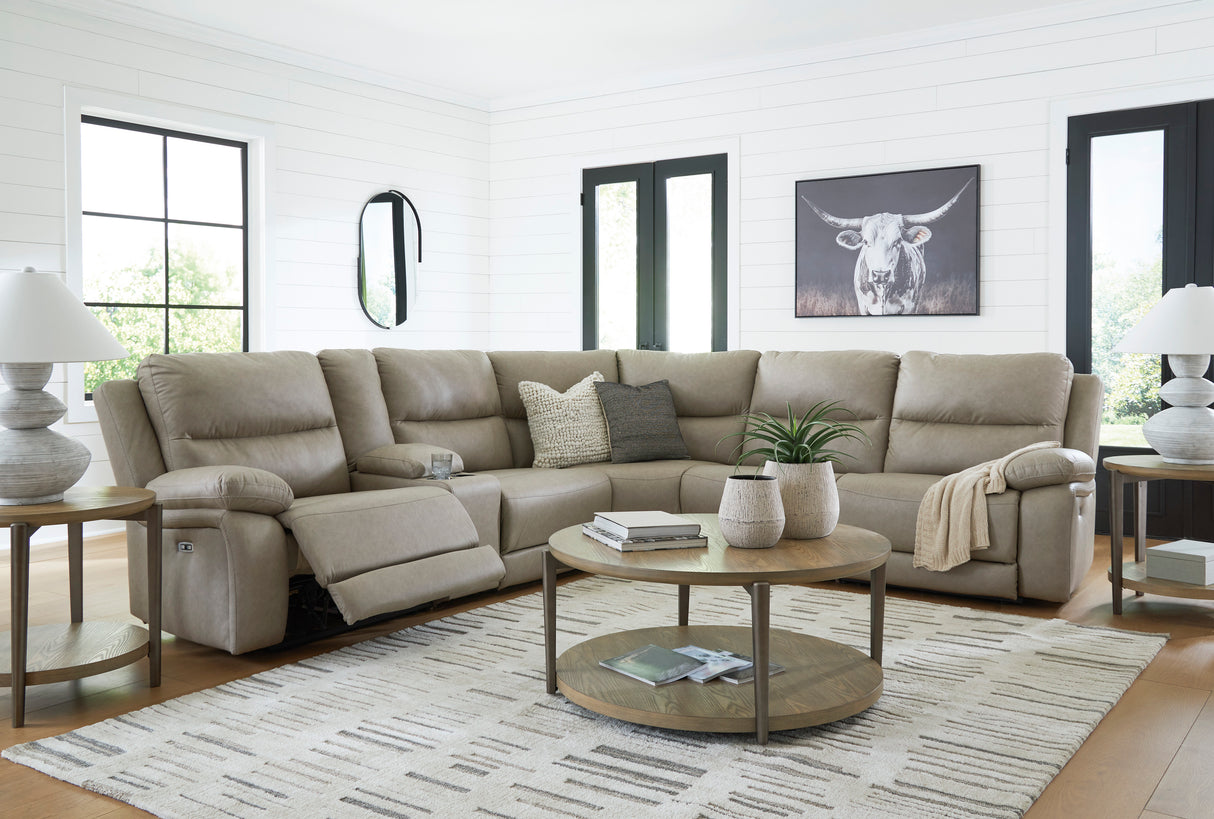 Narwhal Place Pebble 6-Piece Reclining Sectional with Storage Console from Ashley Furniture - Luna Furniture
