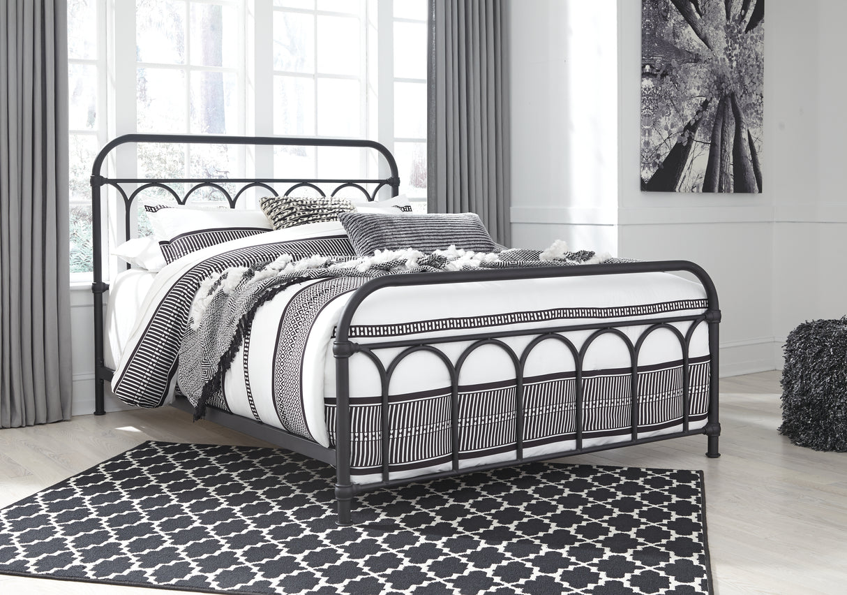 Nashburg Queen Metal Bed with Mattress in Black from Ashley Furniture - Luna Furniture