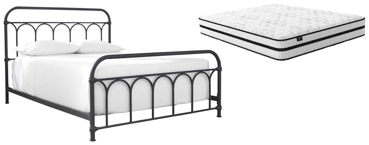 Nashburg Queen Metal Bed with Mattress in Black from Ashley Furniture - Luna Furniture