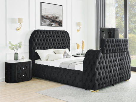 Natalia Black Upholstered Bedroom Set with TV Lift from Crown Mark - Luna Furniture