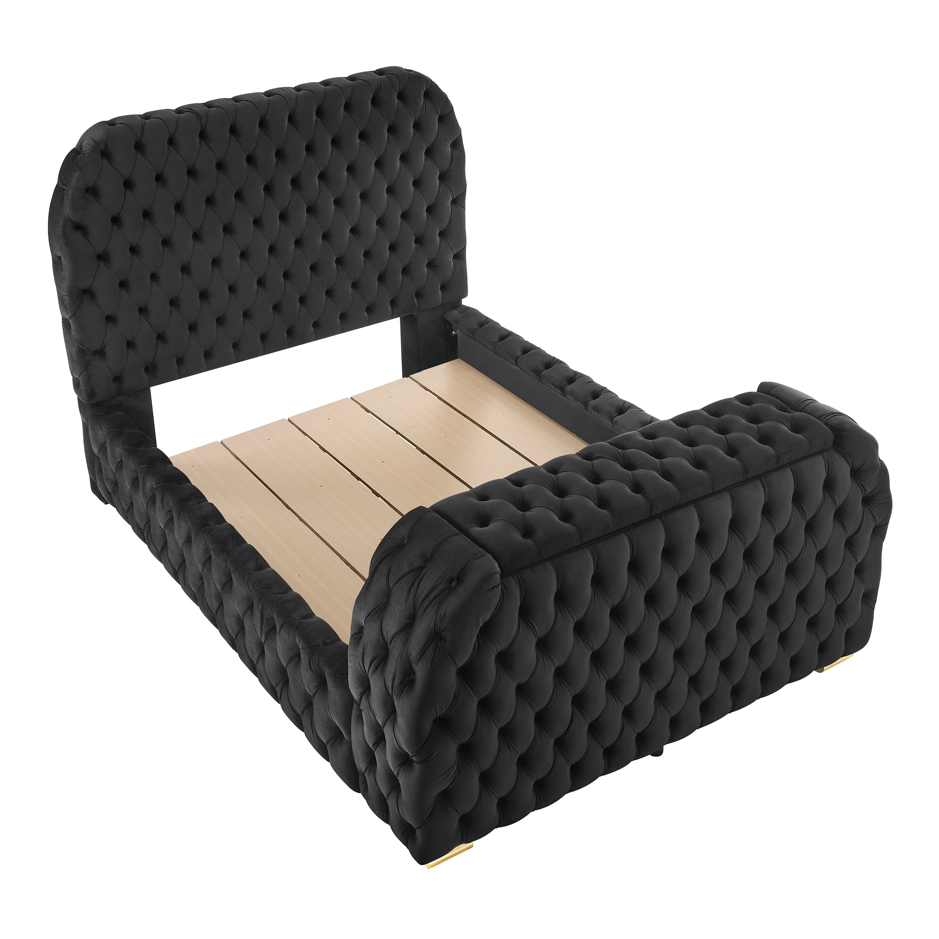 Crown Mark Natalia Black Queen Upholstered Fireplace Bed with TV