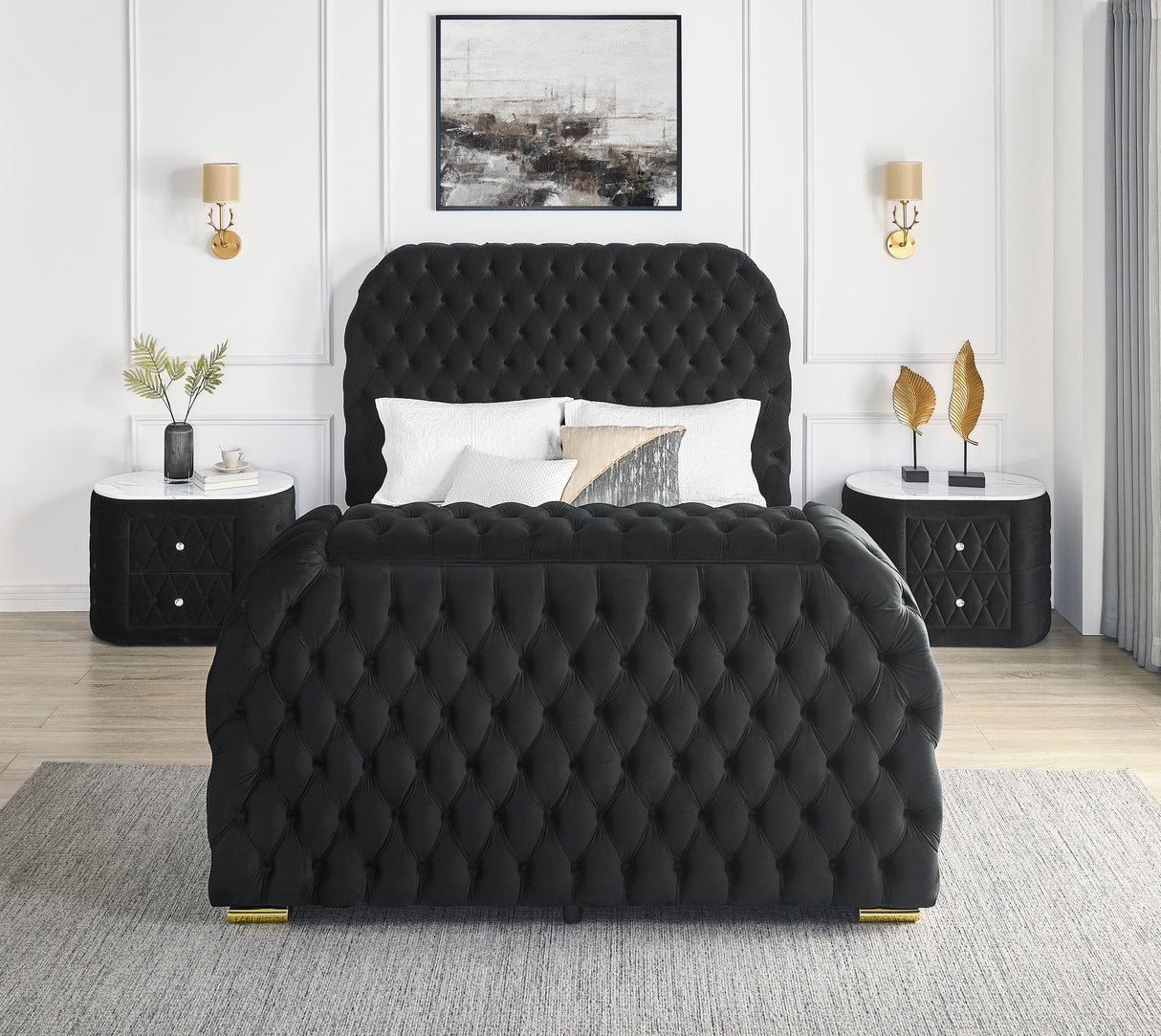 Natalia Black Upholstered Bedroom Set with TV Lift from Crown Mark - Luna Furniture