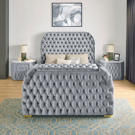 Natalia Gray King Upholstered Fireplace Bed with TV Lift from Crown Mark - Luna Furniture