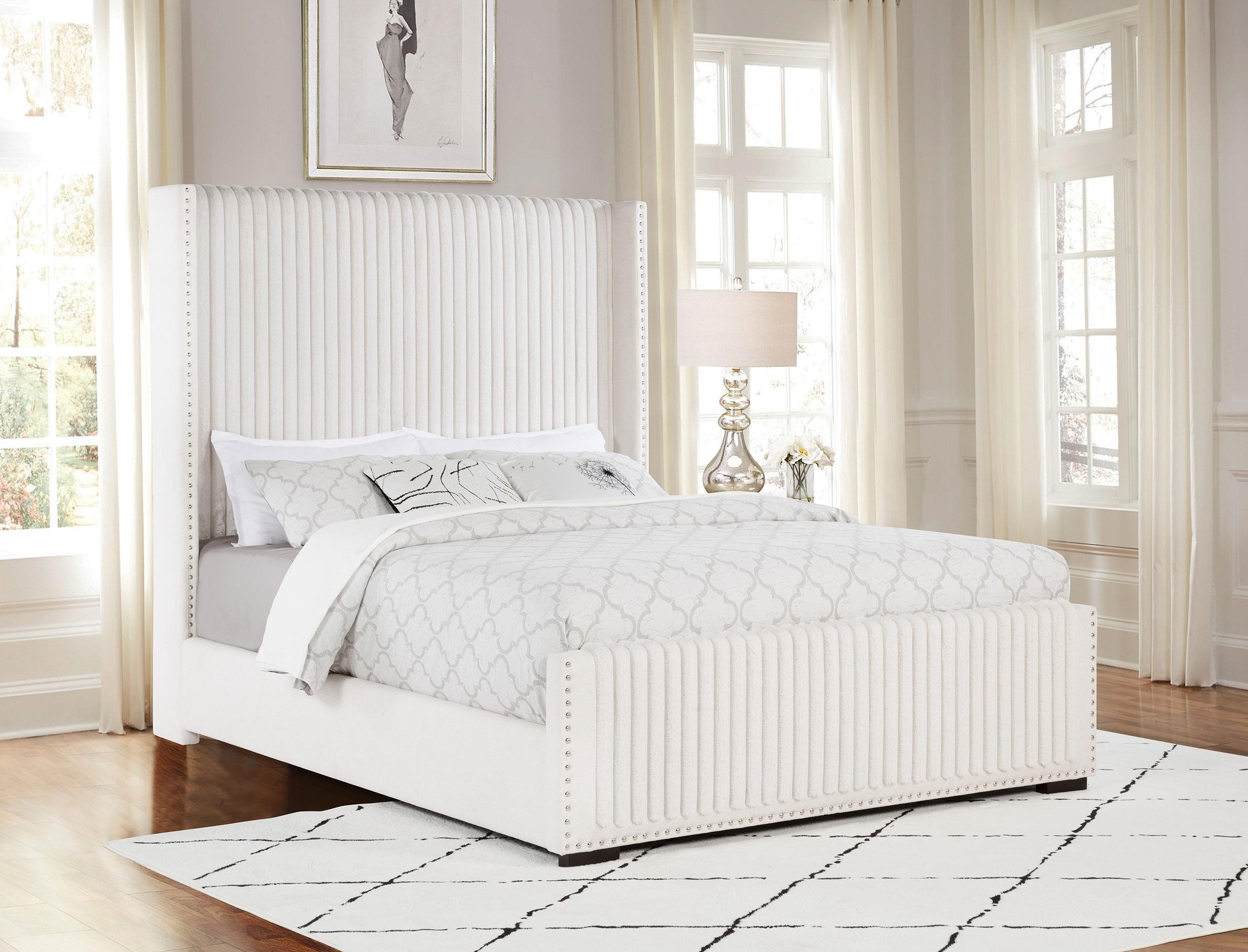 Natasha Cream 69-inch Upholstered Queen Wingback Bed – Luna Furniture Natasha Cream 69-inch Upholstered Queen Wingback Bed – Luna Furniture