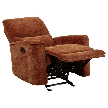 Navarro Burnt Orange Chenille Upholstered Glider Recliner from Coaster - Luna Furniture