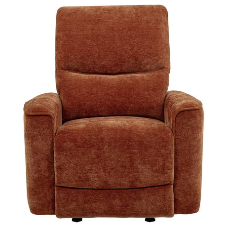 Navarro Burnt Orange Chenille Upholstered Glider Recliner from Coaster - Luna Furniture