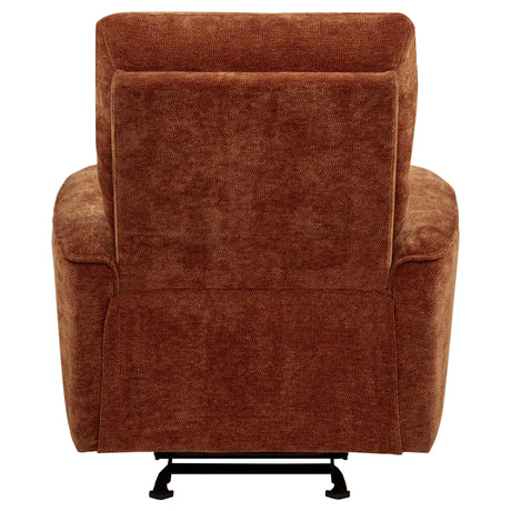 Navarro Burnt Orange Chenille Upholstered Glider Recliner from Coaster - Luna Furniture