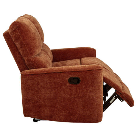 Navarro Burnt Orange Chenille Upholstered Reclining Loveseat from Coaster - Luna Furniture