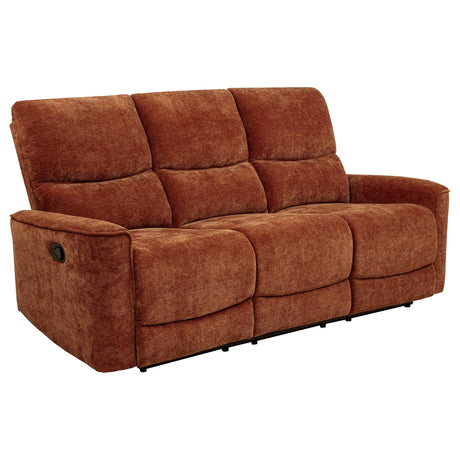 Navarro Burnt Orange Chenille Upholstered Reclining Sofa from Coaster - Luna Furniture