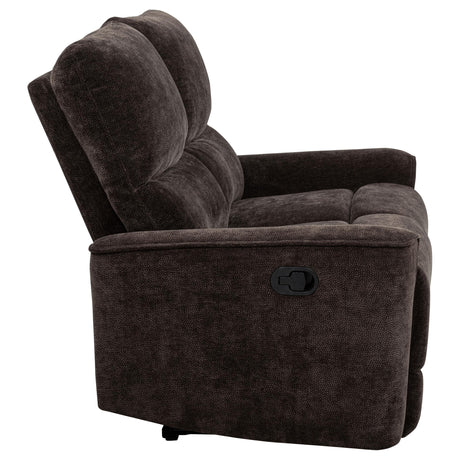 Navarro Dark Brown Chenille Upholstered Reclining Loveseat from Coaster - Luna Furniture