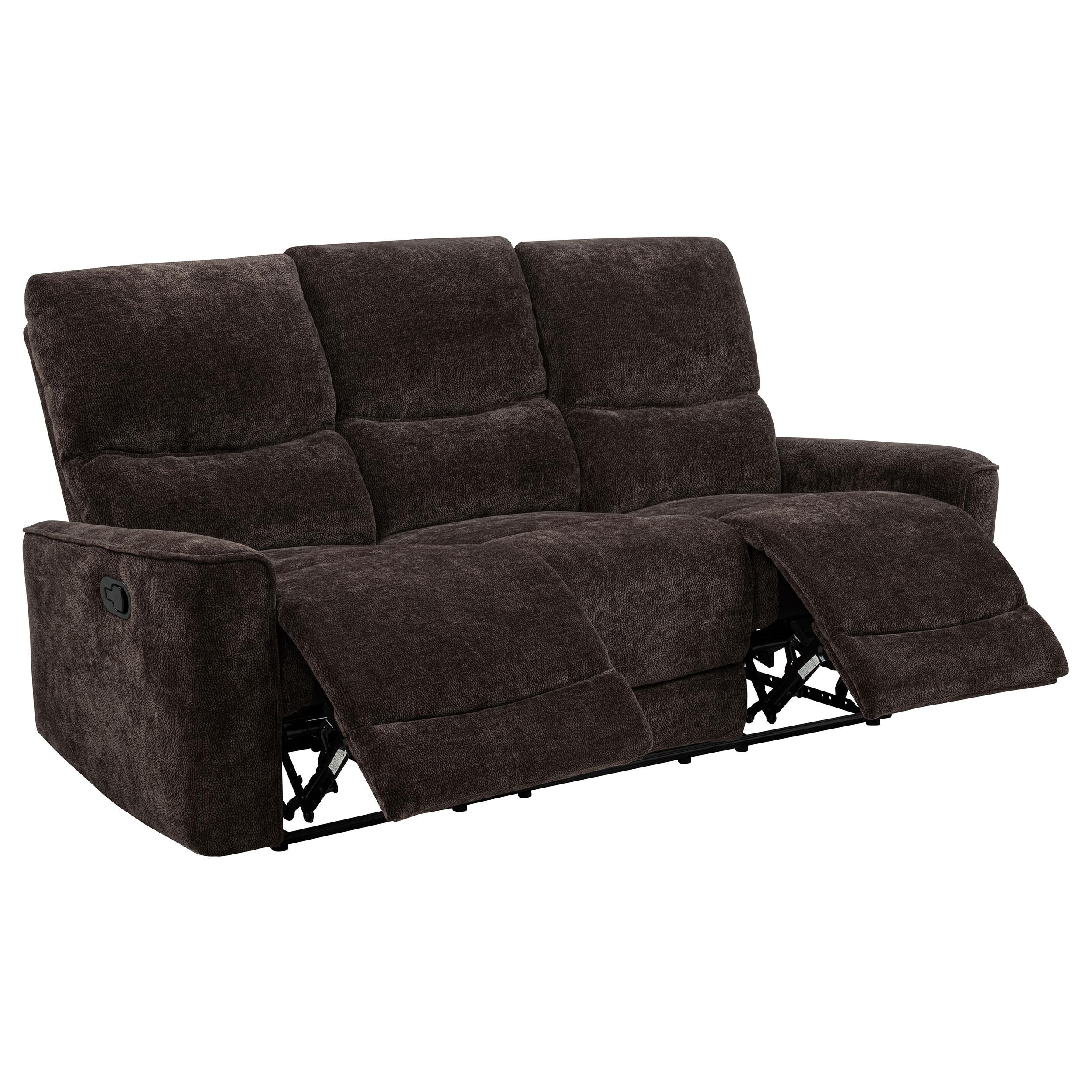 Coaster Navarro Dark Brown Chenille Upholstered Reclining Sofa
