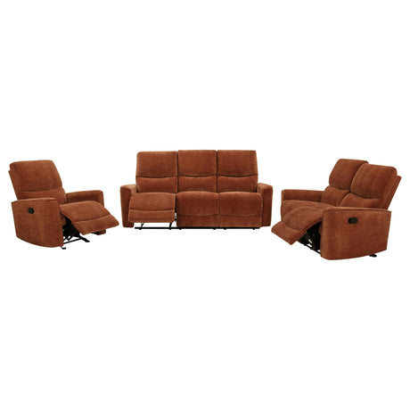Navarro Orange 3-Piece Upholstered Reclining Living Room Set from Coaster - Luna Furniture