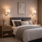 Nebula Brushed Nickel Base Wall Lamp with Rotary Switch White Fabric Shade from Ashcroft Furniture - Luna Furniture