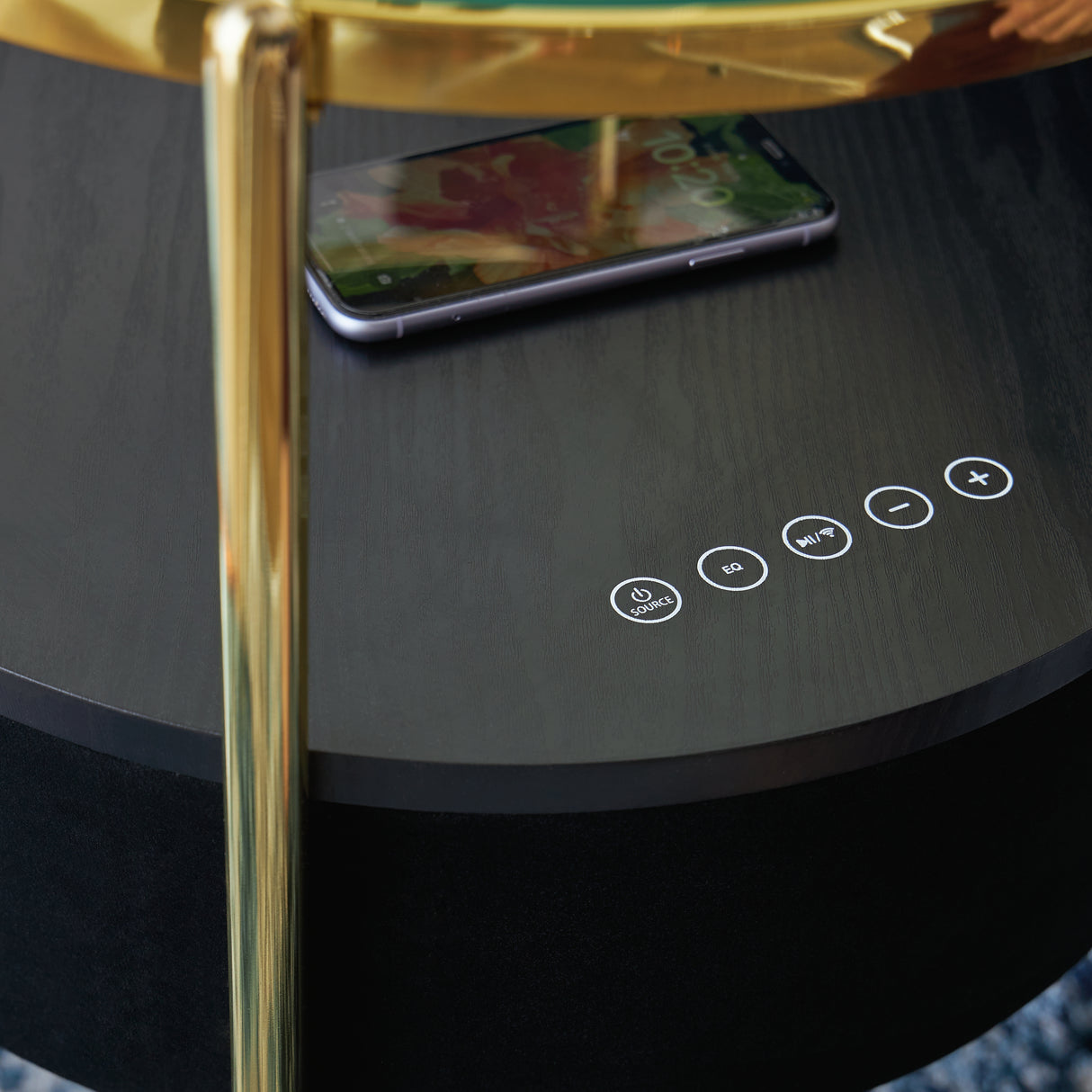 Nedman Black/Gold Finish Accent Table with Speaker from Ashley - Luna Furniture