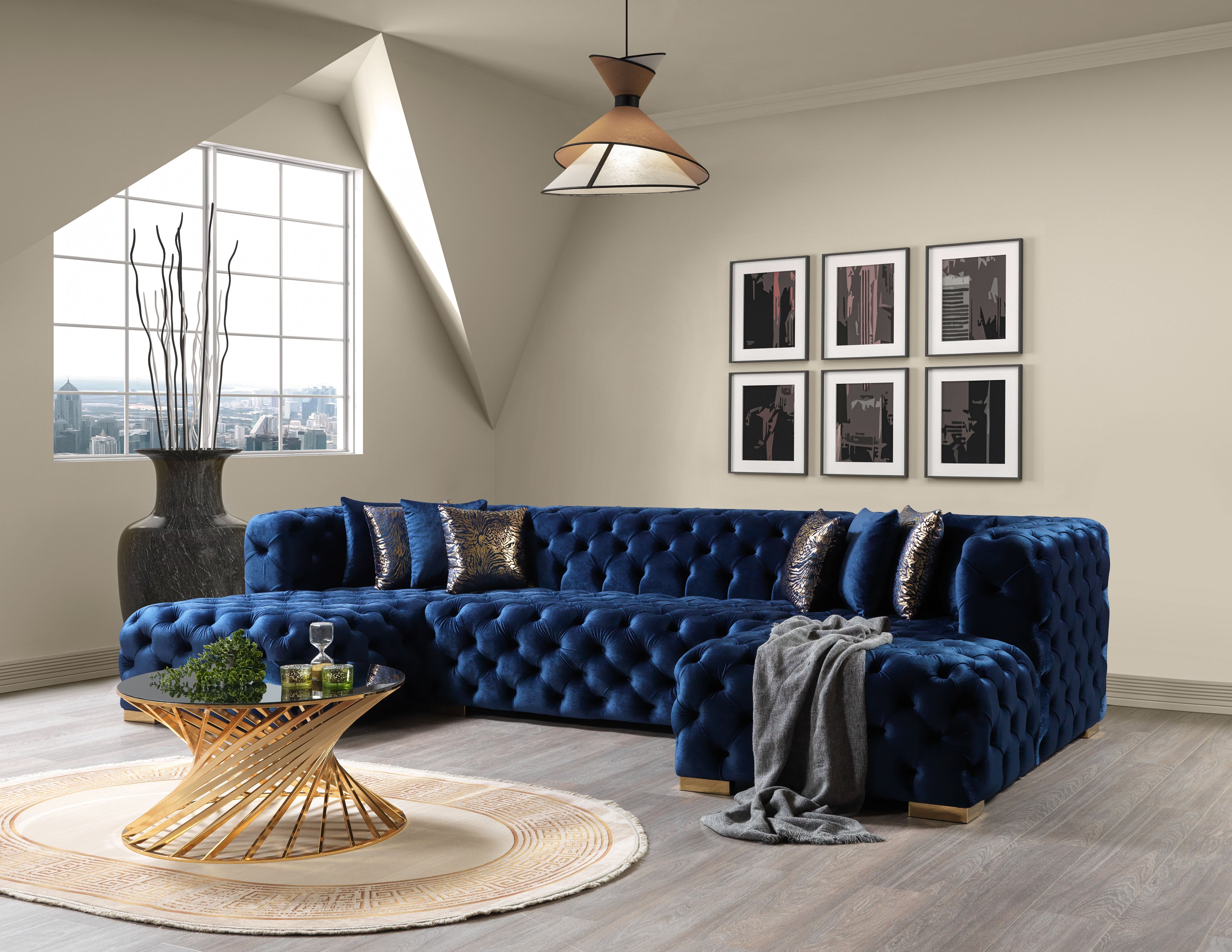 Nova Furniture Neva Blue Velvet Double Chaise Sectional – Luna